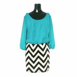 As U Wish Green/Black & Cream Chevron Midi Dress